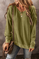 Jungle Green Textured Seamed Drop Sleeve Sweatshirt - SELFTRITSS