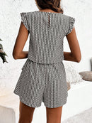 Printed Round Neck Top and Layered Shorts Set - SELFTRITSS   