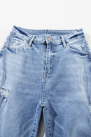 Light Blue High Rise Distressed Straight Leg Jeans - SELFTRITSS
