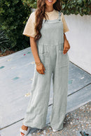 Gray Textured Wide Leg Overall with Pockets - SELFTRITSS   