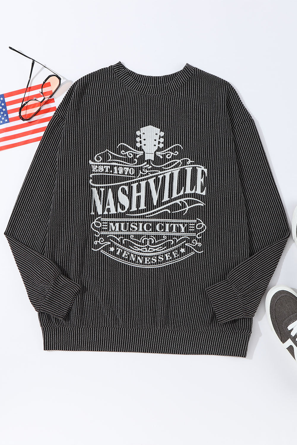 Black NASHVILLE MUSIC CITY Corded Graphic Sweatshirt - SELFTRITSS