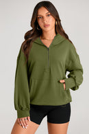 Pocketed Half Zip Long Sleeve Hoodie - SELFTRITSS   