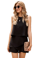 Black O Neck Ruffle Romper - SELFTRITSS