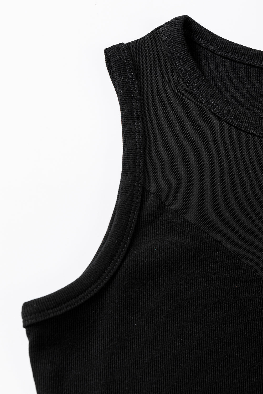 Black Mesh Patchwork Sleeveless Bodysuit - SELFTRITSS
