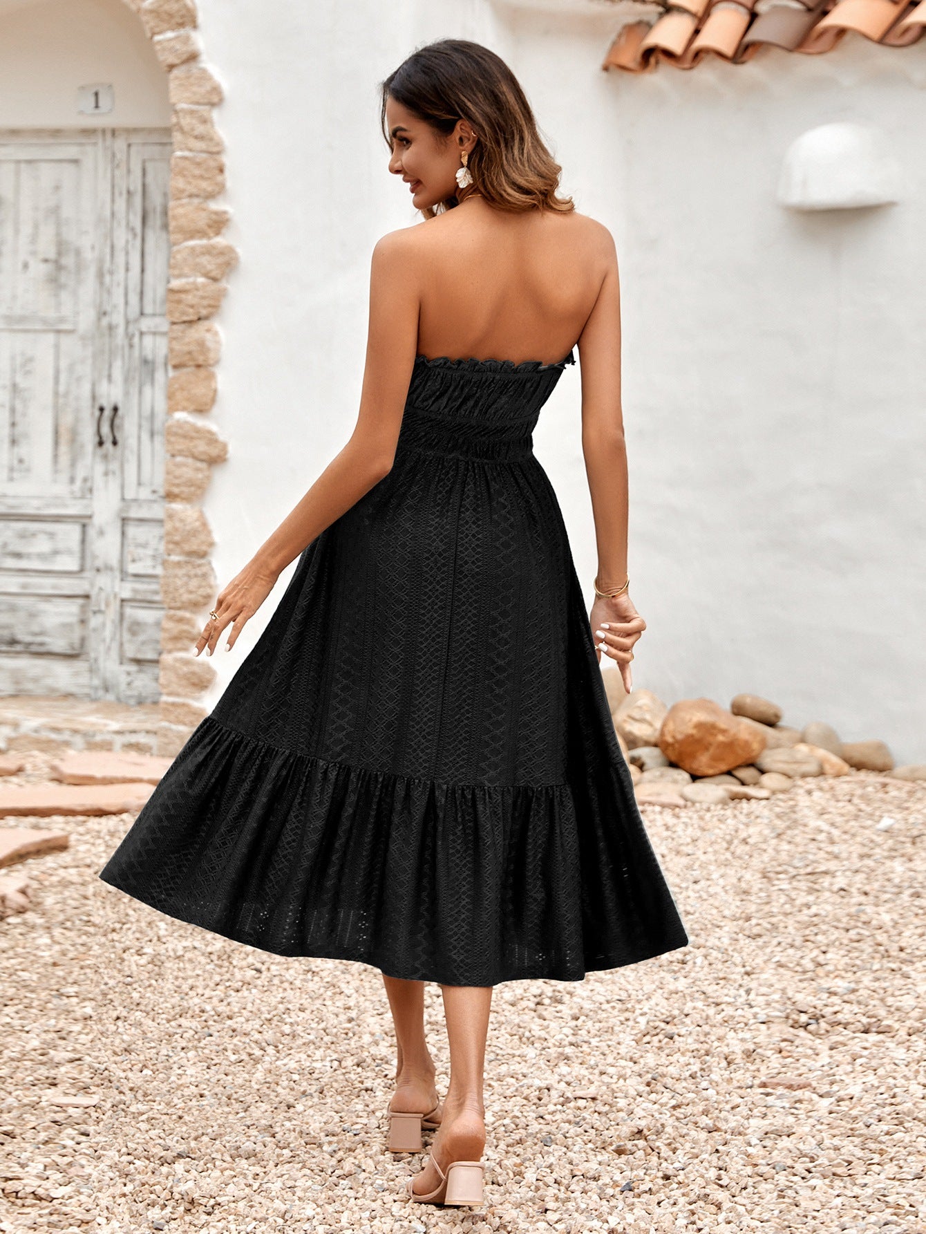 Frill Trim Strapless Midi Dress - SELFTRITSS