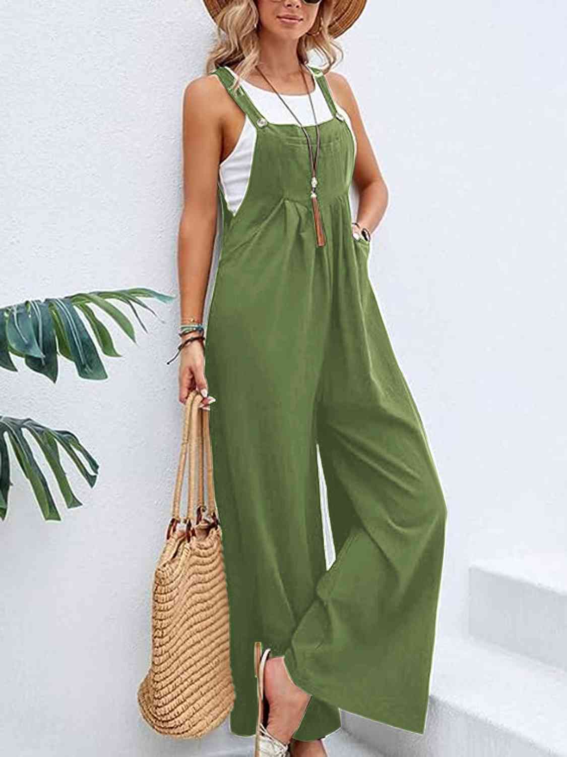 Full Size Wide Leg Overalls with Pockets - SELFTRITSS