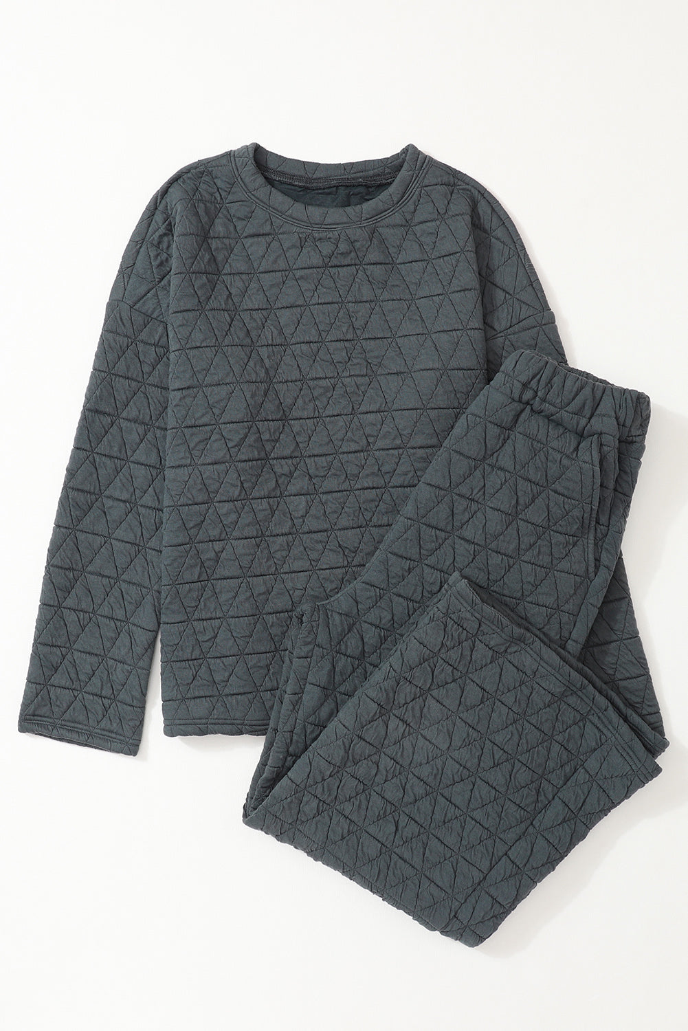 Dark Grey Solid Quilted Pullover and Pants Outfit - SELFTRITSS