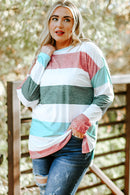 Green Plus Size Colorblock Pullover Top - SELFTRITSS   