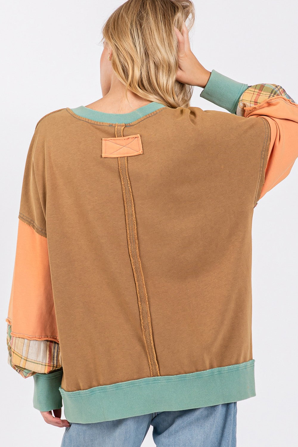 Boho Raw Edge Color Block Sweatshirt