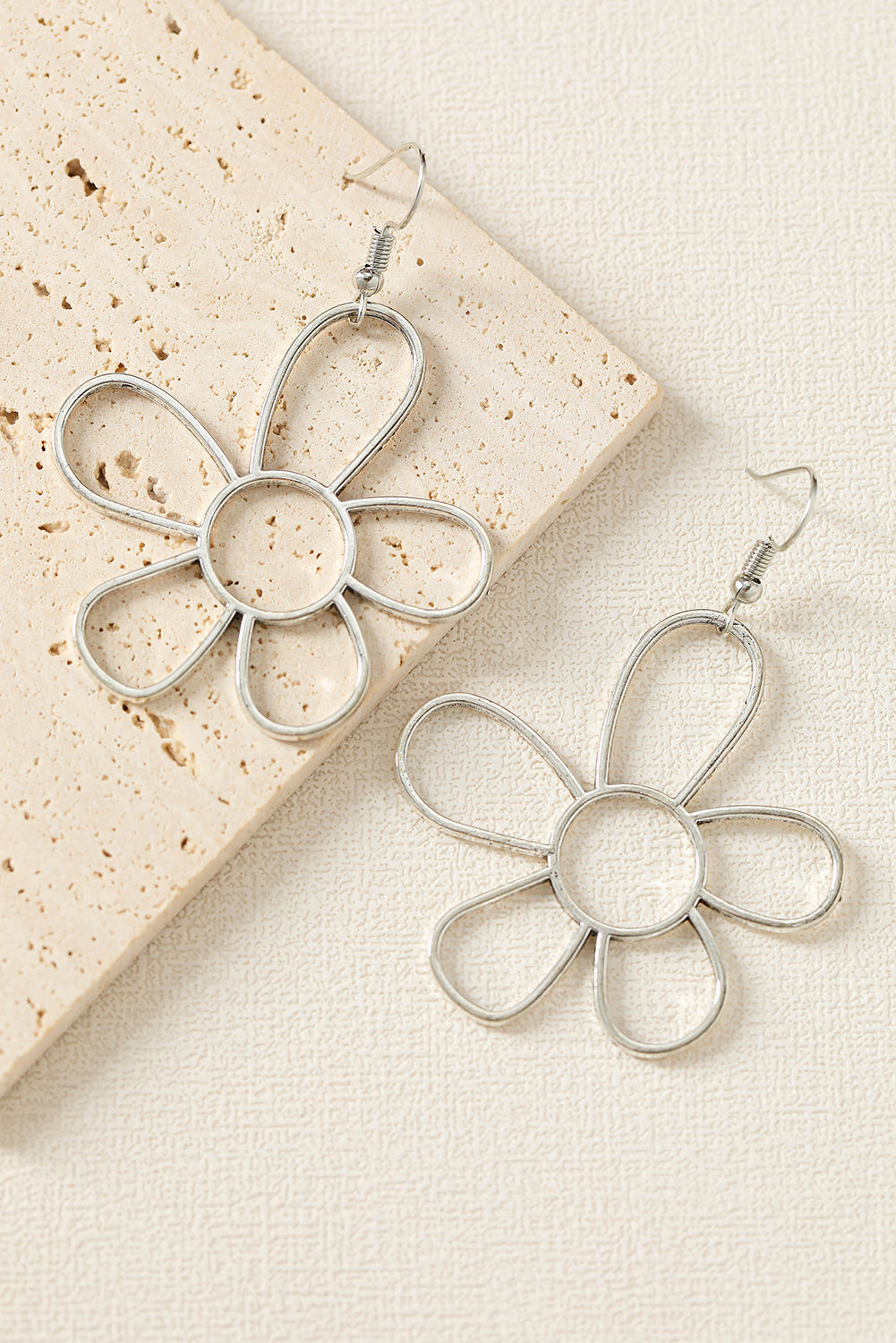 Silvery Alloy Hollowed Flower Hook Earrings - SELFTRITSS   