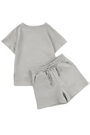 Gray 2pcs Solid Textured Drawstring Shorts Set - SELFTRITSS