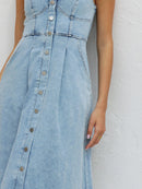 Sweetheart Neck Wide Strap Denim Dress - SELFTRITSS   