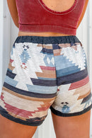 White Aztec Print Drawstring Waist Casual Shorts - SELFTRITSS