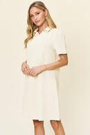 Double Take Full Size Texture Collared Neck Short Sleeve Dress - SELFTRITSS   