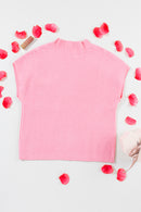 Pink Patch Pocket Ribbed Knit Short Sleeve Sweater - SELFTRITSS   