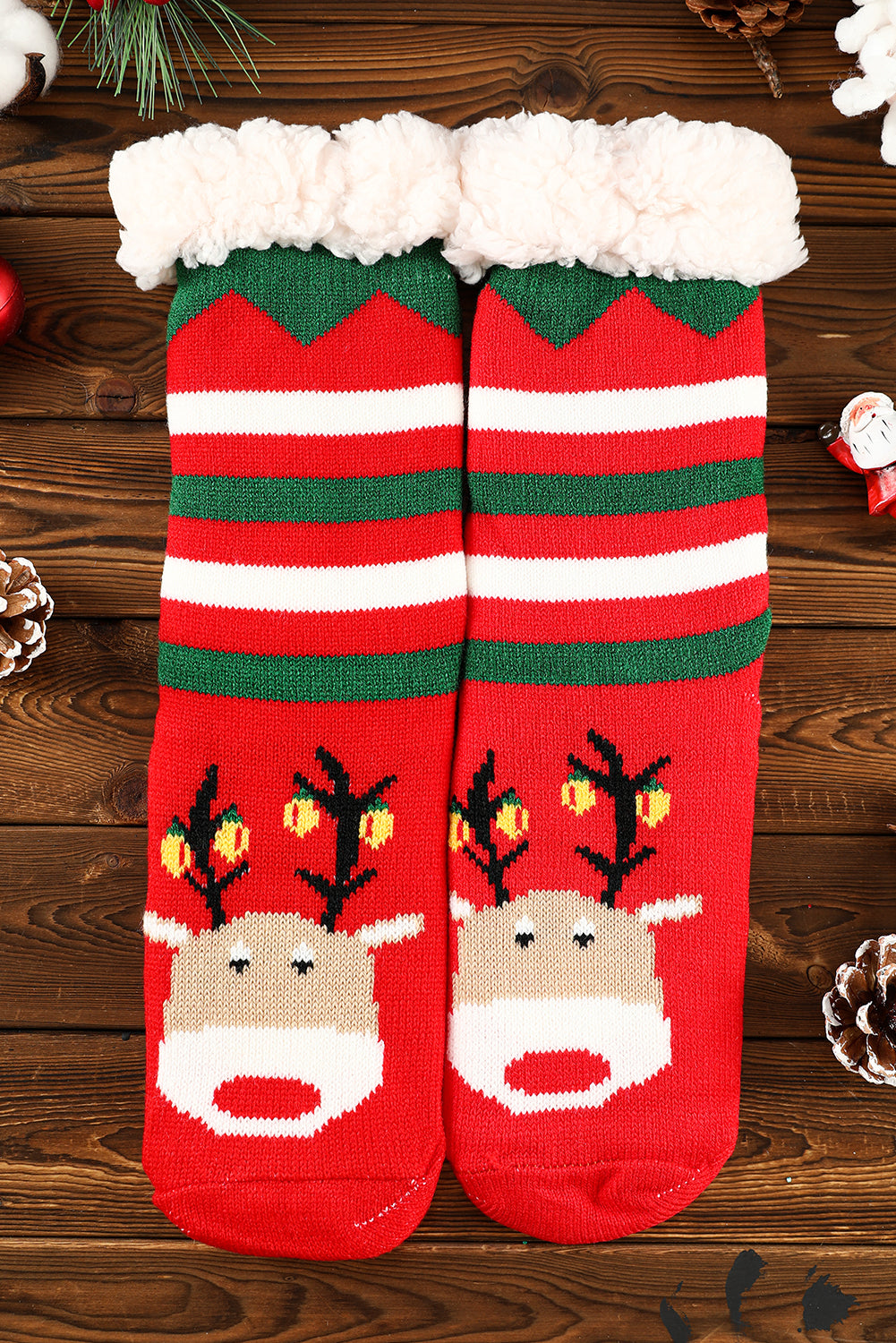 Fiery Red Christmas Cartoon Pattern Woolen Knit Socks - SELFTRITSS