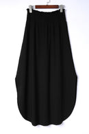 Black Smocked High Waist Maxi Skirt with Slit - SELFTRITSS