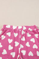 Pink Valentine Heart Shape Print Long Sleeve Top Shorts Lounge Set - SELFTRITSS