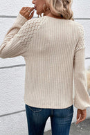 Parchment Contrast Lace Raglan Sleeve Buttoned Ribbed Top - SELFTRITSS