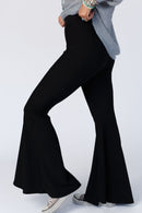 Black High Waist Ribbed Flare Pants - SELFTRITSS   