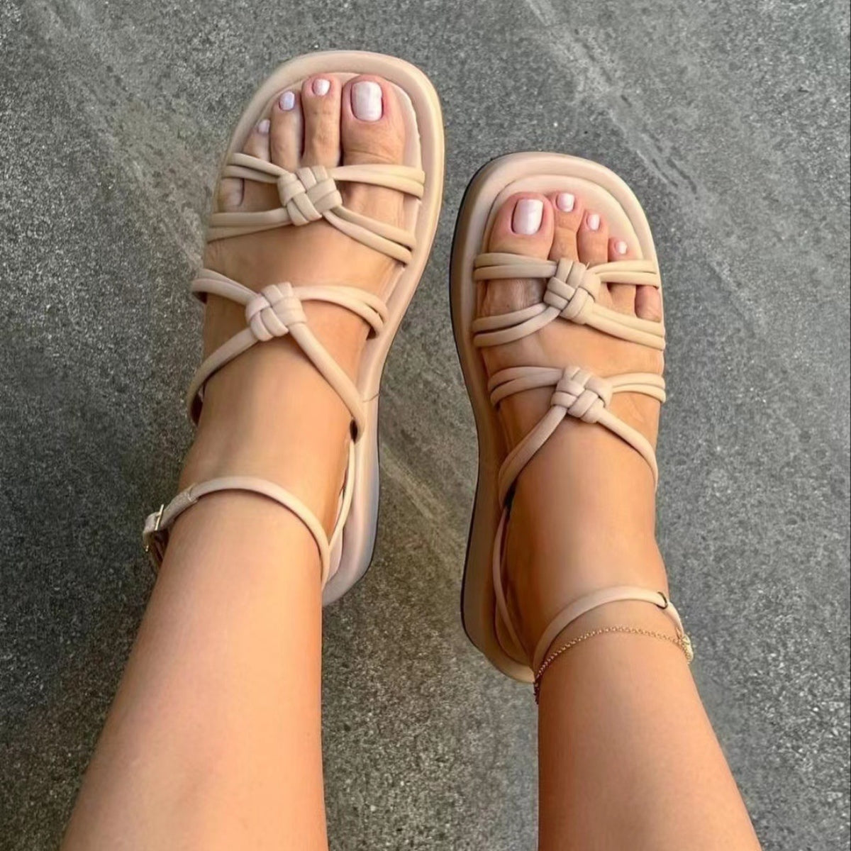 PU Leather Knot Cutout Sandals - SELFTRITSS   