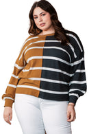 Plus Size Colorblock Striped Patchwork Loose Top - SELFTRITSS   