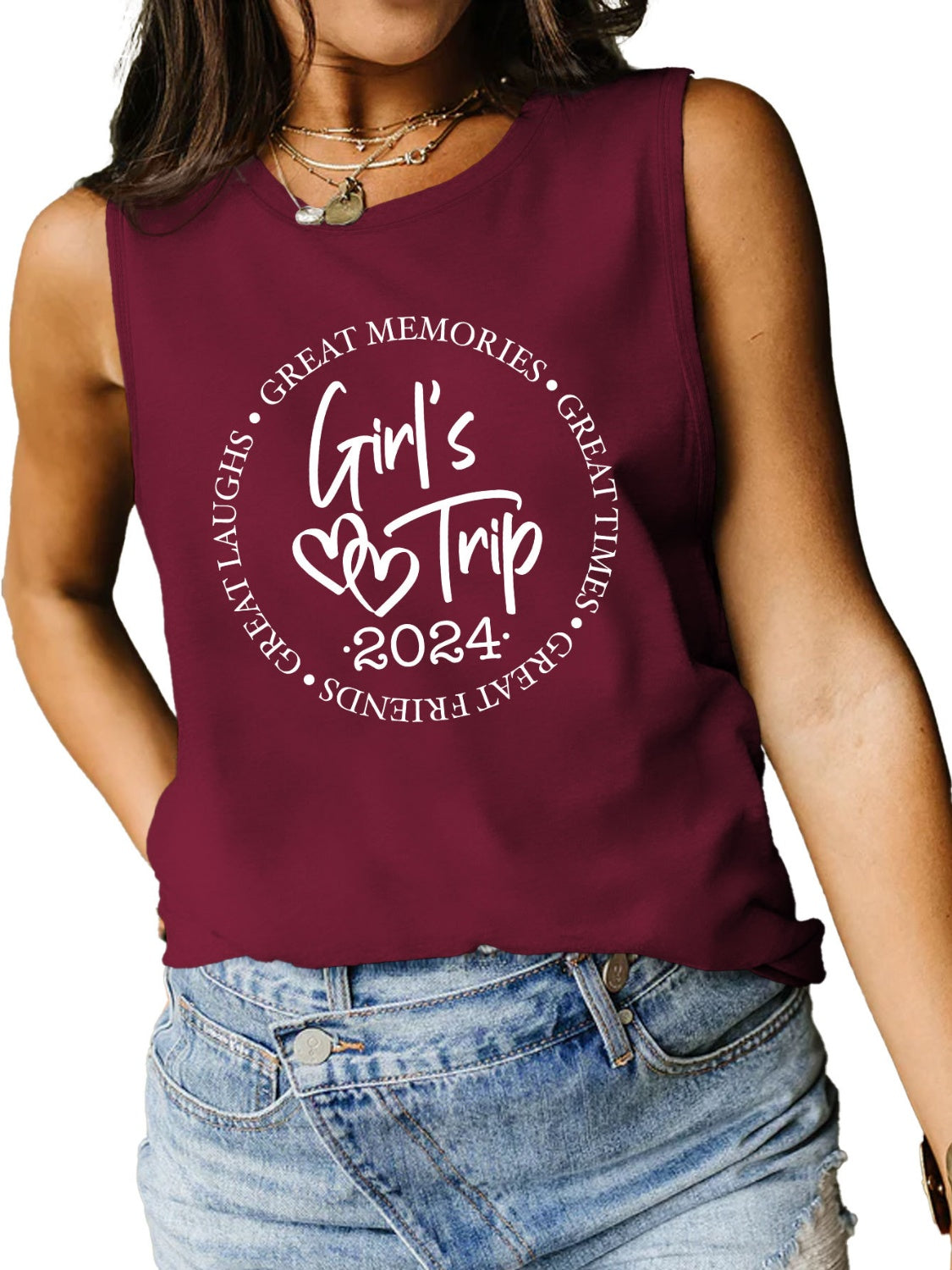 Letter Graphic Round Neck Tank - SELFTRITSS