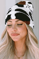 Black Cow Spots Printed Warm Beanie Hat - SELFTRITSS