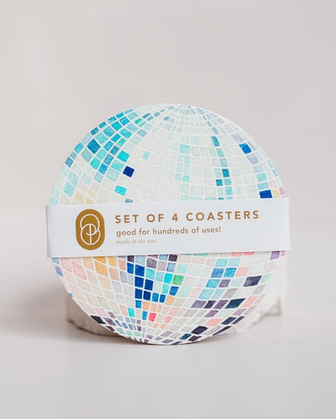Rainbow Disco Ball Reusable Chipboard Coasters - Set of Four - SELFTRITSS