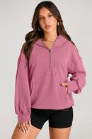 Pocketed Half Zip Long Sleeve Hoodie - SELFTRITSS   