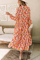 Multicolor Boho Floral Collared Long Sleeve Ruffled Dress - SELFTRITSS
