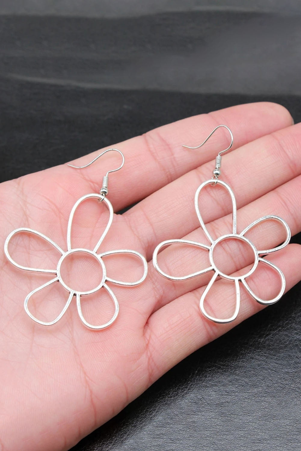 Silvery Alloy Hollowed Flower Hook Earrings - SELFTRITSS   