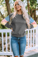 Gray Colorblock Long Sleeve Pullover Sweatshirt - SELFTRITSS