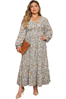 Multicolor Plus Size Floral Puff Sleeve Surplice Ruffled Dress - SELFTRITSS