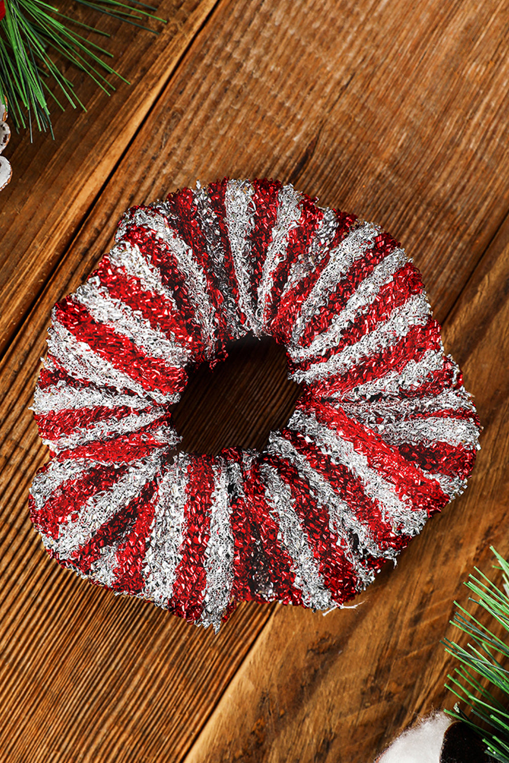 Fiery Red Glitter 2-tone Stripes Christmas Hair Tie - SELFTRITSS