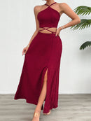 Grecian Neck Top and Slit Skirt Set - SELFTRITSS   