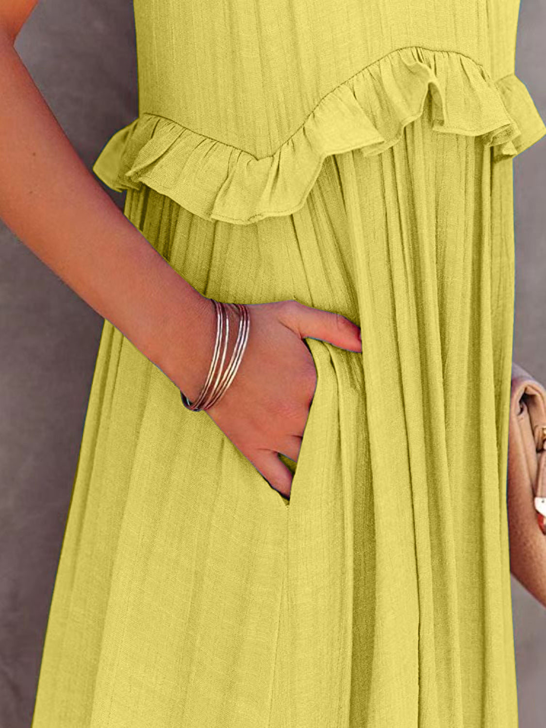 Ruffled Sleeveless Tiered Maxi Dress with Pockets - SELFTRITSS