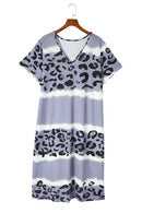 Leopard Color Block V Neck Plus Size T Shirt Dress - SELFTRITSS