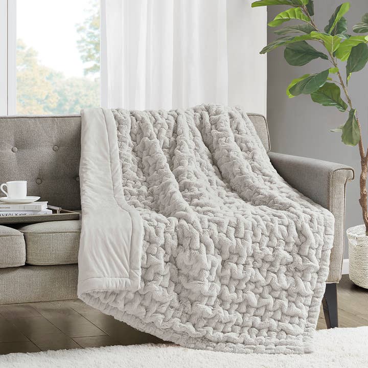 Ruched Fur Throw 50x60", Silver Grey - SELFTRITSS