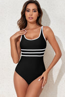 Contrast Trim Scoop Neck One-Piece Swimwear - SELFTRITSS