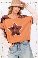 Star Patch Long Sleeve Color Block Sweater - SELFTRITSS   