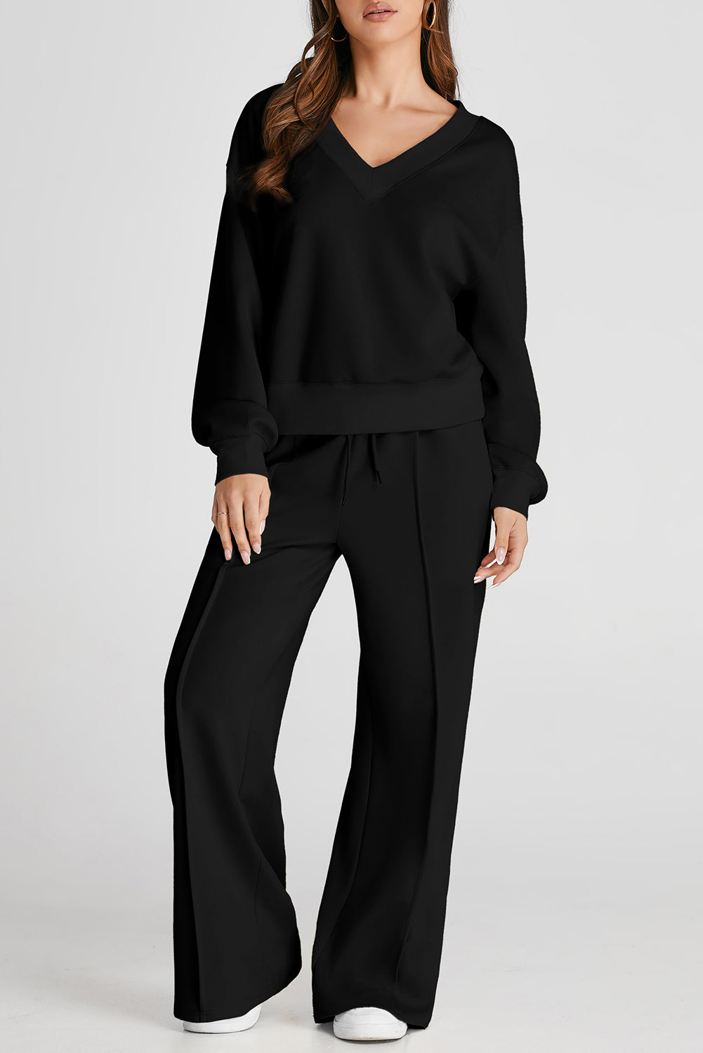 V-Neck Long Sleeve Top and Pants Active Set - SELFTRITSS   