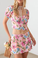 Le Lis Floral Puff Sleeve Crop Top and Mini Skirt Set - SELFTRITSS   