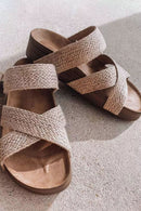 Beige Woven Cross Criss Hollowed Slip-On Sandals - SELFTRITSS