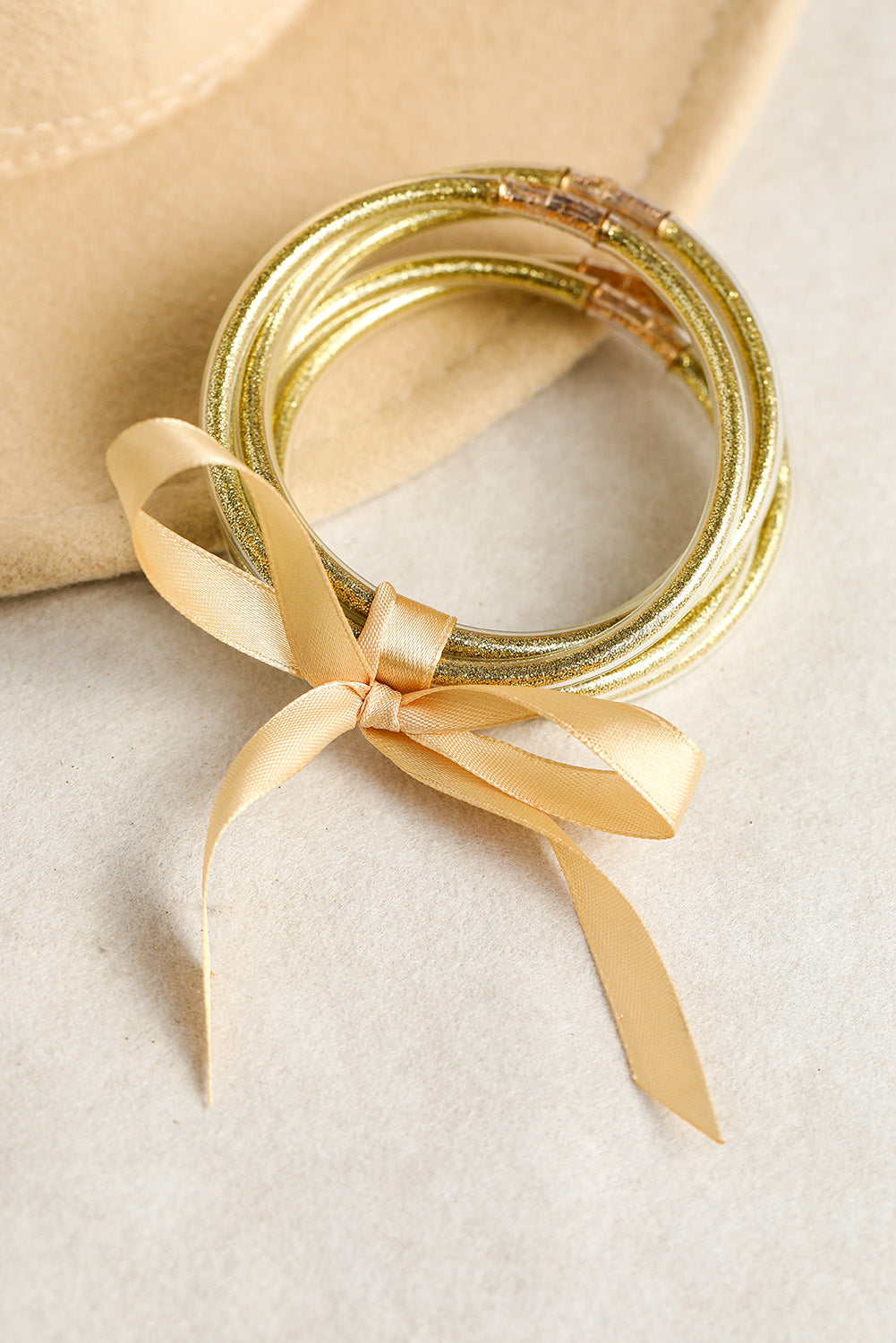 Yellow 5pcs Glitter Jelly Bow Knot Ribbon Bracelet Set - SELFTRITSS
