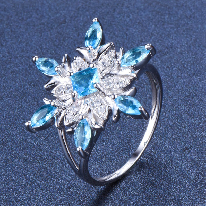 Blue Star Zircon Flower Rings