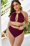 Plus Size Cutout Tied Backless Bikini Set - SELFTRITSS   