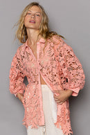 POL Collared Neck Button Up Lace Shirt - SELFTRITSS