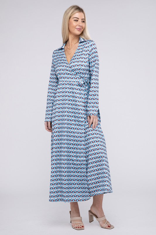 Geometric Print Wrap Dress - SELFTRITSS