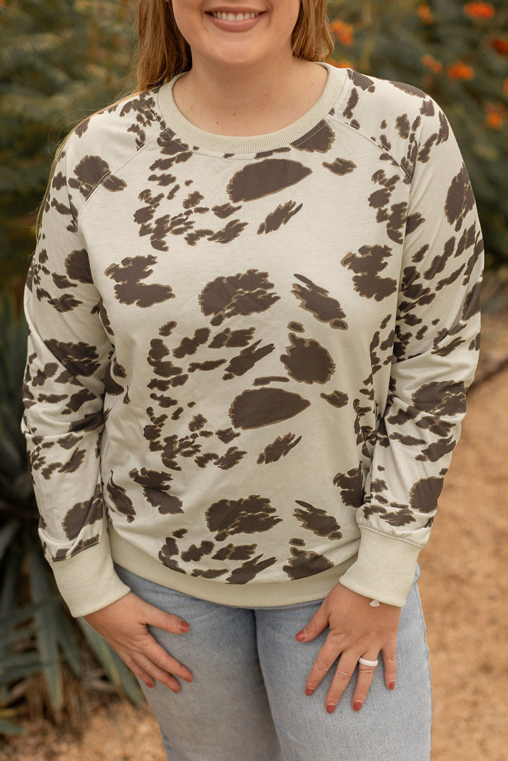 Plus Size Crew Neck Animal Print Pullover Sweatshirt - SELFTRITSS